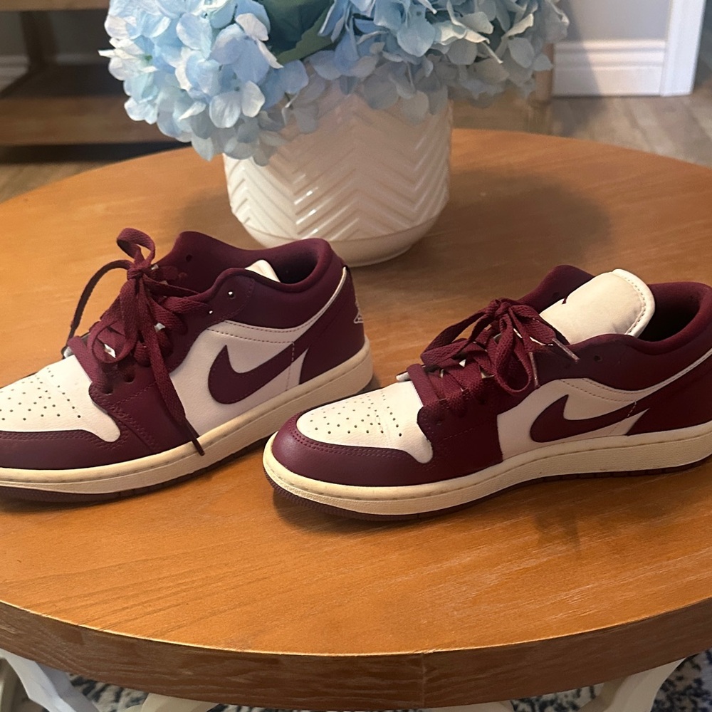 Nike /Jordan Burgundy and Cream Low-Top Sneakers - Picture 3 of 3
